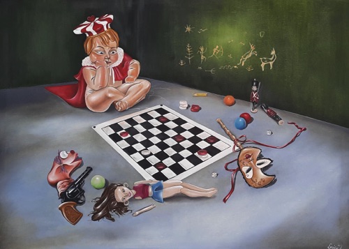 Emine Bostanci, Checkers
70x100cm, oil on canvas, 2023